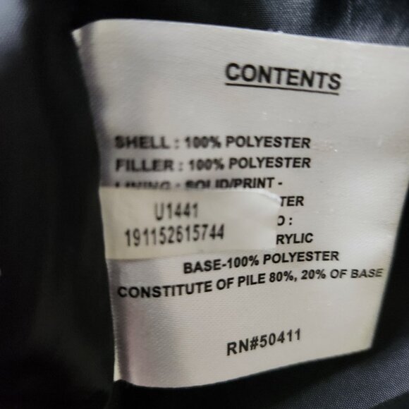 Nine West Faux Fur Collar & Hood Chevron Puffer Coat Jacket Parka Black Sz Small - Picture 13 of 13